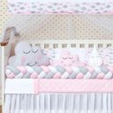 Ver imagem 4 de Kit Protetor Berço Trança Bebê Nuvem Chuva Rosa 11 Peças