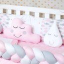 Ver imagem 6 de Kit Protetor Berço Trança Bebê Nuvem Chuva Rosa 11 Peças