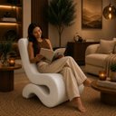 Ver imagem 2 de Poltrona Decorativa Marina Corino Modena Orgânica Moderna Branco Corino Modena