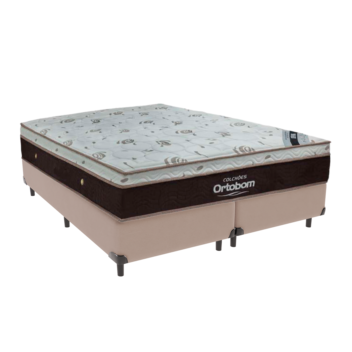 Cama Box Bipartido Queen Bege e Colchão Sleep King Molas Ensacadas Ortobom