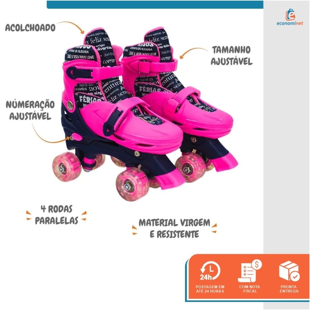 Patins Infantil Quad 4 Rodas com Luz Ajustável Roller Tam M - 3