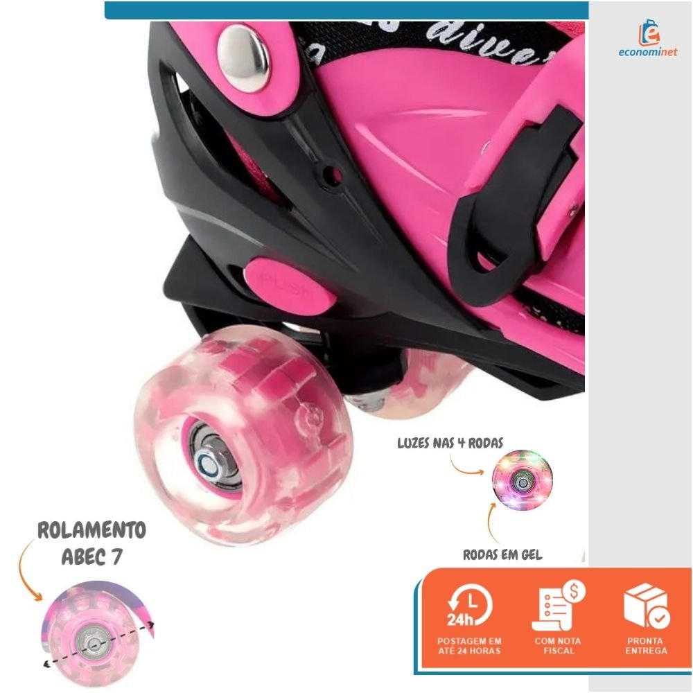 Patins Infantil Quad 4 Rodas com Luz Ajustável Roller Tam M - 4