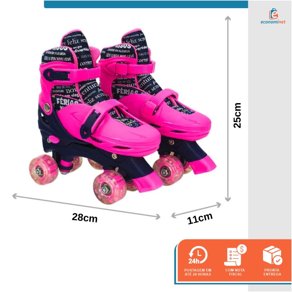 Patins Infantil Quad 4 Rodas com Luz Ajustável Roller Tam M - 2