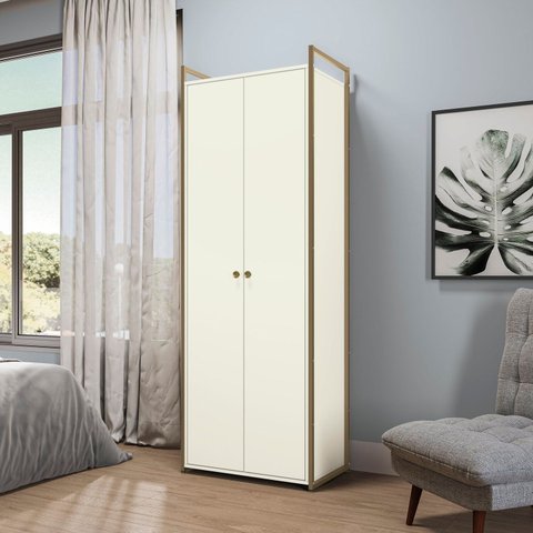 Armário para Escritório Multiuso Estrutura Metálica 2 Portas e 5 Prateleiras Indústrial Branco/Off White/Dourado