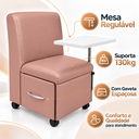 Ver imagem 3 de Ciranda Cadeira para Manicure com Mesa Regulável, Gaveta e Rodízios - Rosê Gold