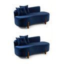 Ver imagem 2 de Kit 2SOFÁ Orgânico 2LUGARES c/2 Almofadas Curvo Sala Recepção Veludo Azul Marinho - Montanaris Decor
