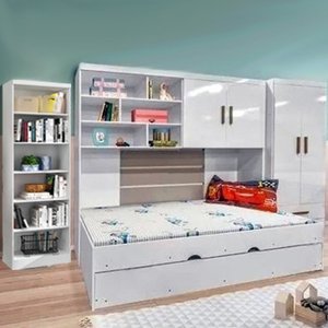 Quarto Completo Modulado Juvenil Chiara com Guarda-Roupa e Aéreo 2 Portas com Cama e Auxiliar e Livr
