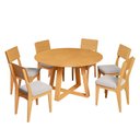 Ver imagem 2 de Conjunto Sala de Jantar Mesa Redonda Giratória 130cm com 6 Cadeiras MDF Carvalho Rosé/Bege Claro