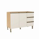 Ver imagem 2 de Balcão Rebeca 2 Portas 3 Gavetas 120x88x52cm Mel Off White Movelbento