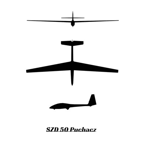 Adorno de parede Planador Szd-50 Puchacz - Três Vistas - Preto - Toque 3D