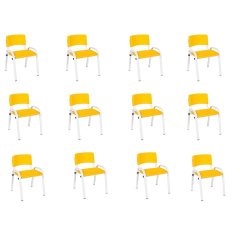 Kit 12 Cadeiras Infantil Iso, Escola, Base Branca- Amarelo