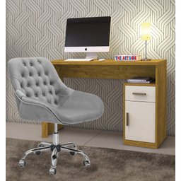 Cadeira Poltrona Decorativa Rodinhas Regulagem Altura Alice Veludo Cinza Claro - 3