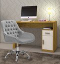 Ver imagem 3 de Cadeira Poltrona Decorativa Rodinhas Regulagem Altura Alice Veludo Cinza Claro