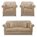 Ver imagem 1 de Kit 2 Poltronas e Sofá Living 2 Lugares 1,60m Vênus Suede Bege Pés Castanho - Pallazio