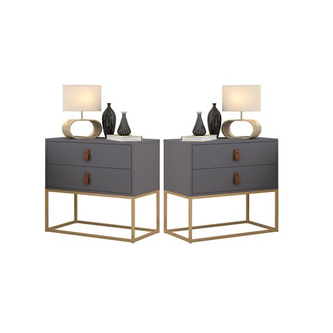 Kit 2 Mesinha Lateral Cabeceira Criados Unic 60cm com Pés de Ferro Dourado Cor:cinza