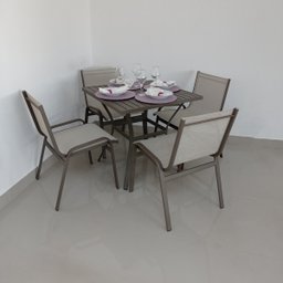 Conjunto Arpoador - Mesa com Tampo Ripado Quadrado 80cm de Diâmetro com Quatro Cadeiras Arpoador - A - 1