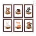 Ver imagem 1 de Kit com 6 Quadros Decorativos Animais do Bosque Aquarela:tabaco