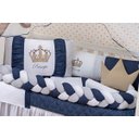 Ver imagem 4 de Kit Protetor Berço Trança Coroa Menino Azul 11 Peças