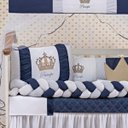 Ver imagem 2 de Kit Protetor Berço Trança Coroa Menino Azul 11 Peças