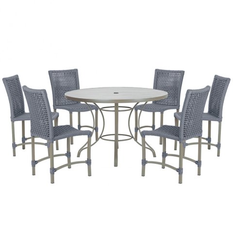 Mesa Ascoli 120 Cm com 6 Cadeiras Cannes de Alumínio, Pintura Fendi e Trama Tela de Corda Náutica