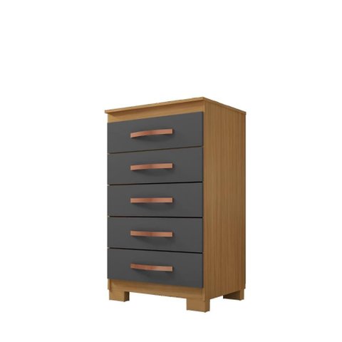 Cômoda 5 Gavetas Compacta para Quarto Carvalho Grafite