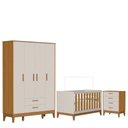 Ver imagem 1 de Quarto de Bebê Flip Guarda Roupa 4 Portas e Cômoda Gaveteiro Areia Acetinado Savana - Reller