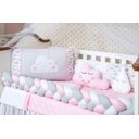 Ver imagem 4 de Kit Berço Americano Trançado Nuvem 11 Peças Bordado Rosa