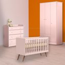 Ver imagem 1 de Conjunto Berço Mini Cama Retrô, Cômoda Trocador e Guarda Roupa Rosa