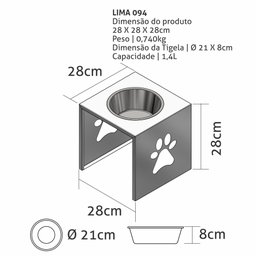Comedouro Elevado Individual Cão Porte G Branco - 3