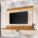 Ver imagem 1 de Painel para TV 70 pol Ripado com Bancada Suspensa Luzzi B01 Off White Cinamomo - Lyam Decor