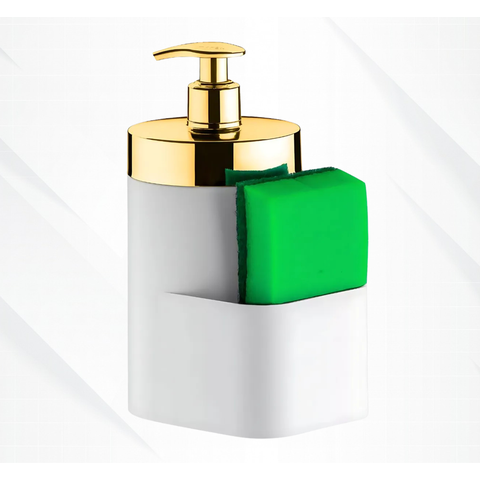 Porta Detergente Dispenser Pia Eleganza Luxo Branco - Dourado