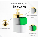 Ver imagem 3 de Porta Detergente Dispenser Pia Eleganza Luxo Branco - Dourado
