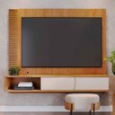 Ver imagem 2 de Painel Tv 65 Pol 180cm Bancada Suspensa Ripado Manacá C04 - D'Rossi Cor Freijó e Off White Matte