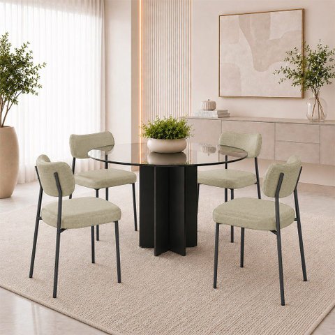 Kit 4 Cadeiras Sala de Jantar Lisa Pés Preto Linho Bege m² - Monari Design