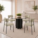 Ver imagem 1 de Kit 4 Cadeiras Sala de Jantar Lisa Pés Preto Linho Bege m² - Monari Design
