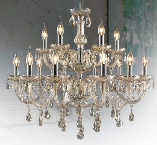 Lustre Cristal Maria Tereza 15 lâmpadas conhaque | MadeiraMadeira