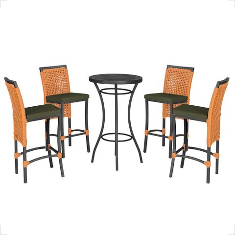 Mesa Bistro e 4 Banquetas Roma Preta Corda Náutica 13 Trama Original
