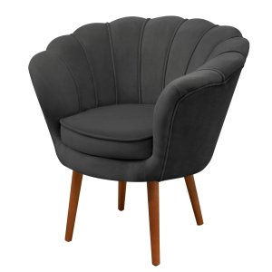 Poltrona Sala Decorativa Pétala Cinza Pés Palito Castanho