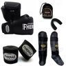 Kit Muay Thai Fheras Luva Caneleira Bandagem Bu. 12oz Preta - 1
