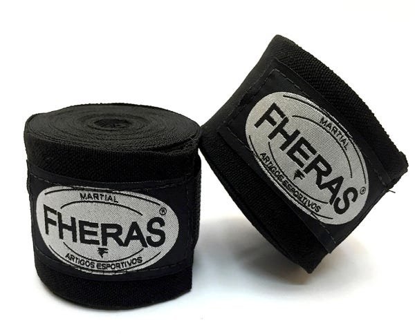 Kit Muay Thai Fheras Luva Caneleira Bandagem Bu. 12oz Preta - 4