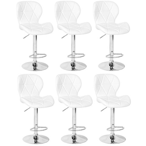 Kit 06 Banquetas Slim Estofada Giratória com Regulagem de Altura - Branco