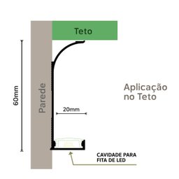 Rodapé Invertido Curvo Lete Autocolante em Aluminio com Aba para LED 60mm x 20mm - Homeney Preto Mic - 3