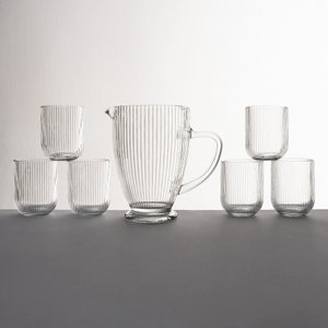 Conjunto Jarra 1,2l com 6 Copos 260ml Vidro Canelado Portina Casa - Prisma Jogo Jarra 1,2l e 6 Copos