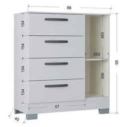 Cômoda 868 4 Gavetas e 1 Porta Branco Brilho - Poquema - 2