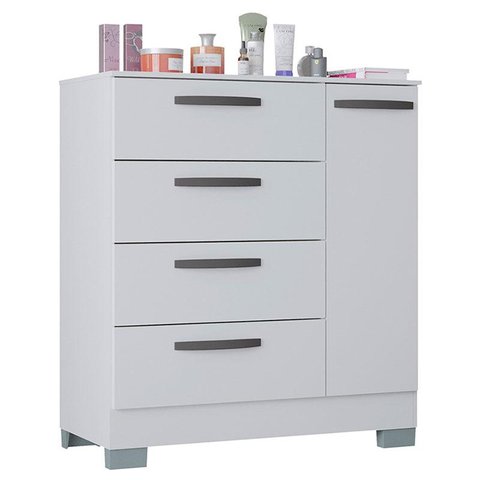 Cômoda 868 4 Gavetas e 1 Porta Branco Brilho - Poquema