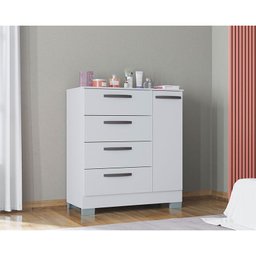Cômoda 868 4 Gavetas e 1 Porta Branco Brilho - Poquema - 3