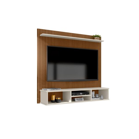 Painel Suspenso Home TV até 50 Polegadas Ripado 3D Everest:Off White/Ripado 3D
