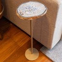 Ver imagem 2 de Mesa de Apoio Agata Alta Tampo Pedra Natural Agata Base Aco Champagne 59 Cm - 72629