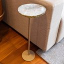 Ver imagem 3 de Mesa de Apoio Agata Alta Tampo Pedra Natural Agata Base Aco Champagne 59 Cm - 72629