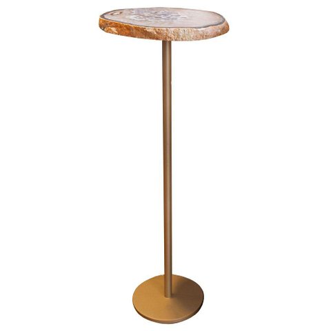 Mesa de Apoio Agata Alta Tampo Pedra Natural Agata Base Aco Champagne 59 Cm - 72629